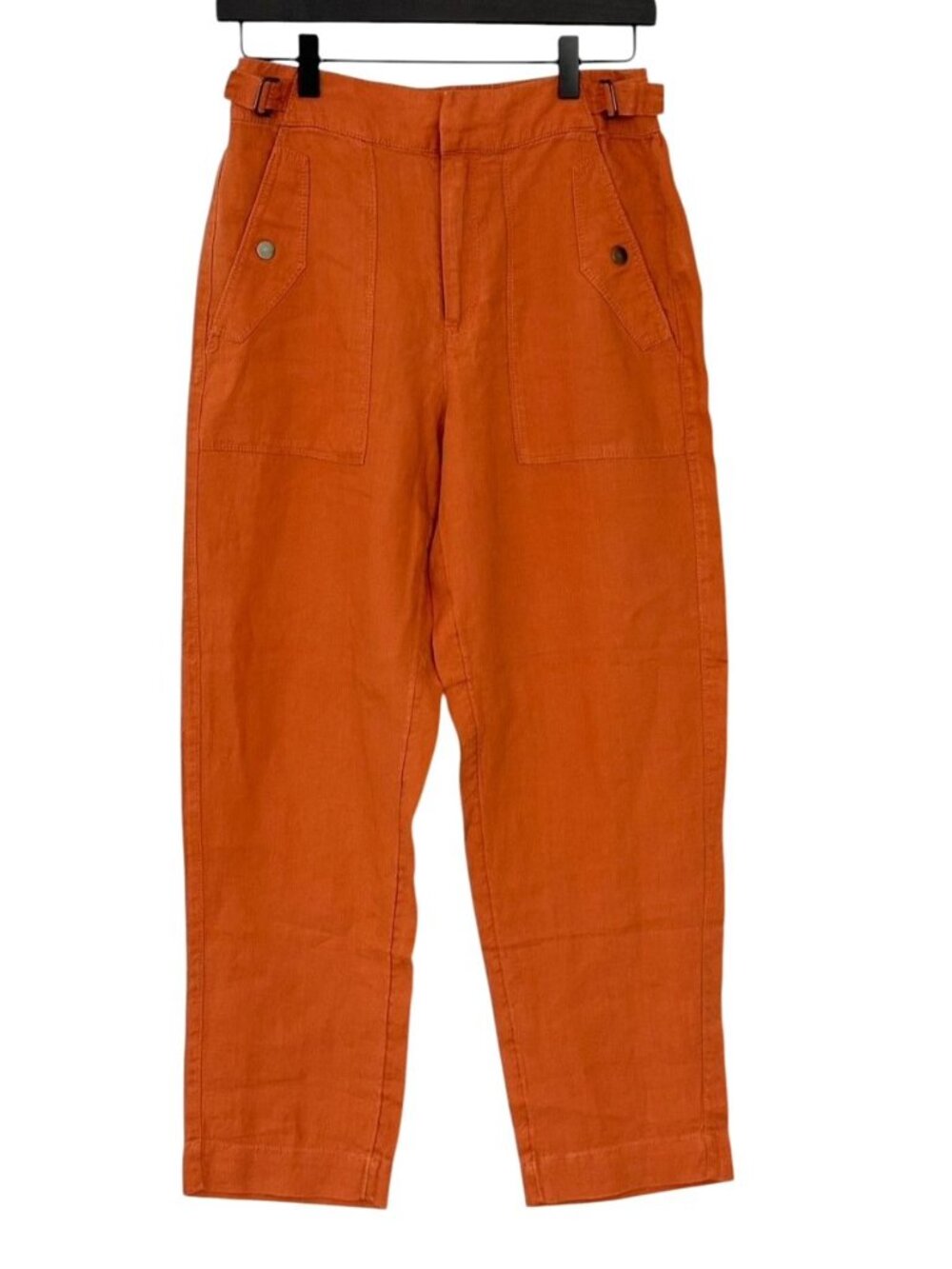 Athleta Women's Voyager Pants 100% Linen Pockets Elastic Waist Pumpkin Size 2